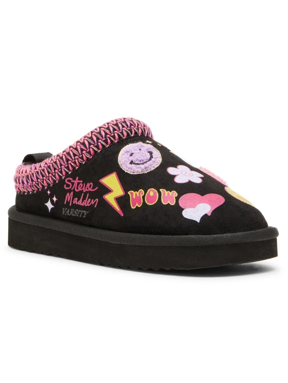 Steve Madden Girls Slip-On Slippers Lined  Patch Multicolor Black Size 1